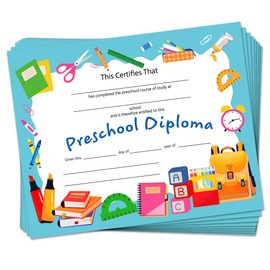 Doodlream 30Pcs Blue Stationery Certificate of Achievement Completion Award Recognition Paper, 25 x 20cm Blank Preschool Kindergarten Graduation Diploma Certificates Student Sports Activities Award