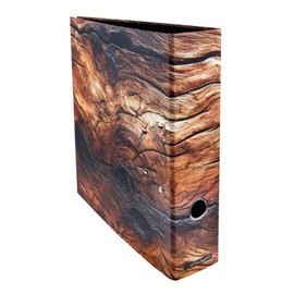 Holzknorz Folder with Motif Office DIN A4 Approx. 8 cm Wide Cardboard Soft Touch Design Elegant Black Wood Effect Brown