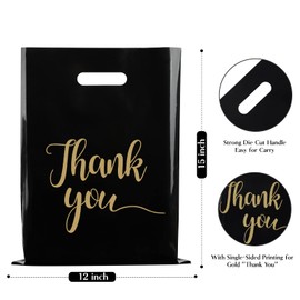 Jutieuo 100 Pack Black Thank You Shopping Bags for Small Business - 12"x15" Extra Thick 2.36 Mil Plastic Retail Thank You Bags with Handles for Stores, Boutique, Clothes, Business Gift