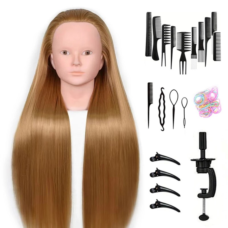 24-Inch Hairdressing Mannequin Head with Synthetic Fiber Hair – Styling,