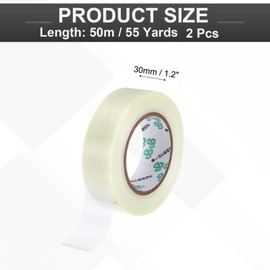 MECCANIXITY Strapping Tape, 2 Roll 1.2 Inch x 55 Yards Reinforced Packing Tape Filament Tape Heavy Task Packing Transparent 5.9 Mil Striped for Package Transport Electric Equipment Packaging