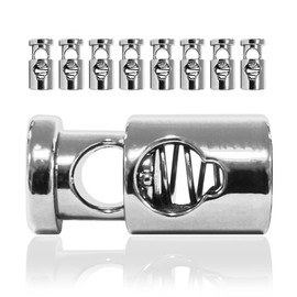 Metal Cord Stoppers Set of 8 Cord Clamp Straight Shape (1 Hole) for Ropes Jackets Hand Bags Color Silver