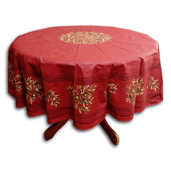 La Cigale Wipeable Tablecloth Spillproof Acrylic Coated Clos Des Oliviers Cotton French Provencal Tablecloth Round 71 inches Red