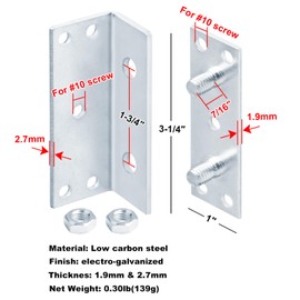 4 Sets Bed Rail Bracket,3-1/4" x 1" No-Mortise Wood Bed Frame Brace Surface Mounted