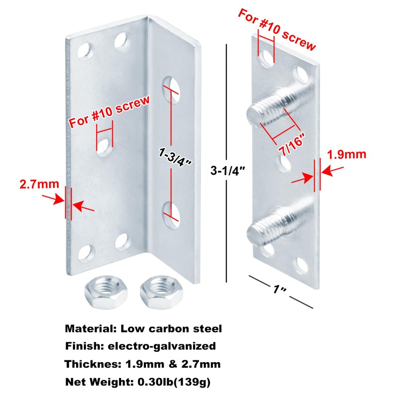 4 Sets Bed Rail Bracket,3-1/4" x 1" No-Mortise Wood Bed