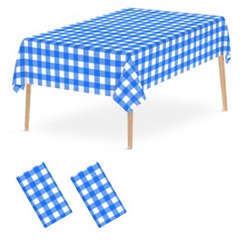Blue and White Checkered Tablecloth, 2 Pcs 54 ×108 Inches Rectangle Gingham Table Cloths Disposable Plastic Picnic Table Cover for Indoor Outdoor Picnic, Camping, Dining, Birthday Party Decoration