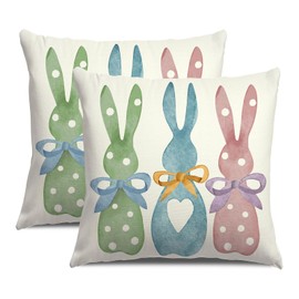 LOMCHEN Easter Pillow Covers 20X20 Inch Set of 2,Colorful Polka Dot Bunny Throw Pillow Covers for Easter Decorations Spring Rabbit Cushion Case Decoration for Sofa Couch
