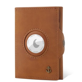 Timoxi Credit Card Holder Men's Slim Wallet with Coin Compartment Aluminium Card Holder with RFID Protection Mini Wallet Genuine Leather, Airtag-Brown, Modern