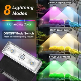 Ellasay Solar Fence Lights Outdoor: 8 Lighting Modes with RGB Solar Powered Deck Light - Waterproof IP65 - Wall Decor for Garden Patio Backyard Porch 4 Pack