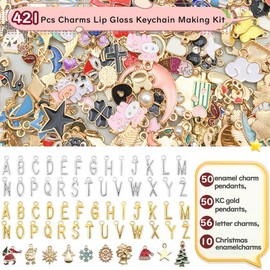 WEILPANFA 421 Pcs Charms Lip Gloss Keychain Making Kit, Bag Charm Kits ，Key Chain Hooks, Charms, Chains, Jump Rings, Lobster Clasps, Plier, Tools&Gift Bags, DIY Craft Supplies, Valentines Gifts