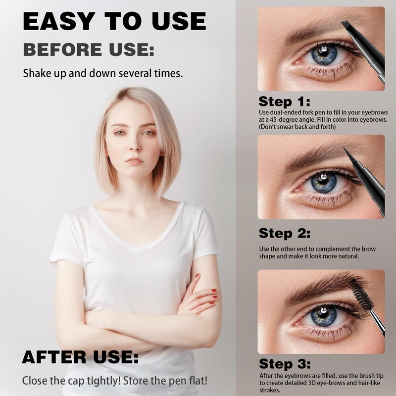 Eyebrow Pencil Waterproof Eyebrow Pencil 2-in-1 Dual-Ended Eyebrow Pencil (Black)