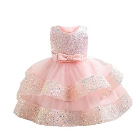 Miipat Baby Dress, Children's Dress, Party Dress, Dress, Tulle, Sequins, Ribbon, Baby Clothing, Formal, Wedding, Birthday, Recital, Commemorative Photo, Gift, Pink, 100