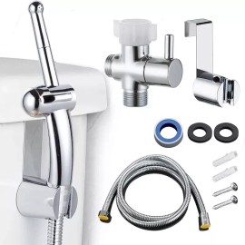 Universal Toilet Shattaf Adapter Hose Bidet Spray Stainless Steel Handheld Shower Head US - US Set