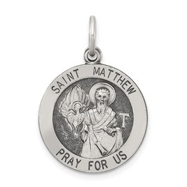 Auriga Fine Jewelry 925 Sterling Silver Antiqued Saint Matthew Medal Pendant (L- 0.98 Inch, W- 0.79 Inch)