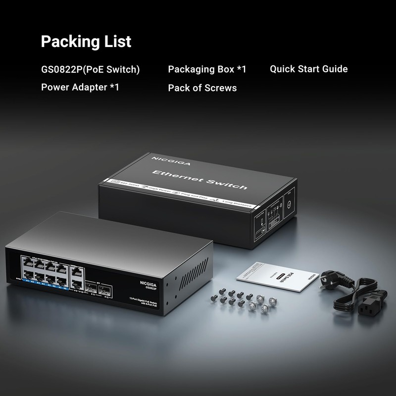 12 Port Gigabit PoE Switch Unmanaged with 8 Port IEEE802.3af/at