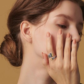 UCADRIT Hummingbird Spoon Ring 925 Sterling Silver Hummingbird Sunflower Adjustable Rings Bird Jewelry Present for Women Mom (US7)