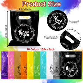 TOSPARTY 100 PCS 10 Colors Plastic Handle Bag Party Gift Bags Party Favor Bags Candy Cookie Bags for Birthday Party Baby Shower Wedding Gift Shop Retail Bag (10" x 8")