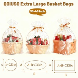 QOIUSO 6Pack Large Cellophane Basket Bags 35x45 Inch – Jumbo Clear Cellophane Wrap for Easter Gift Baskets, XL Clear Gift Bags for Easter, Birthdays, Weddings and Holiday Parties -2.8 Mils