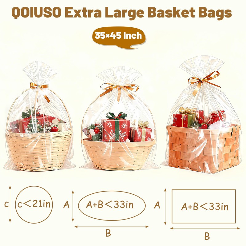 QOIUSO 6Pack Large Cellophane Basket Bags 35x45 Inch – Jumbo