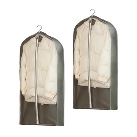 OAAO 2 Pcs Garment Bags, Zippered Clothes Bags, Dustproof Clothes Cover, Hanging Clothing Storage Bags for Suits, Jackets, Coat (Grey) (60 x 100 cm)