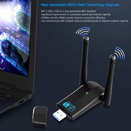 WLAN USB WiFi Adapter for Desktop PCs 1300Mbps Dual 5Dbi Antenna 5G/2.4G USB 3.0 Dual Band Network Adapter for Desktop PCs Laptops Windows 11/10/7