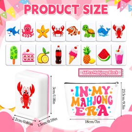 Natonhi 2 Player Mahjong Block Set, 66 Pink Mah Jongg Tiles, 1.18 Inch Ocean and Food Theme Travel Mahjong Game Set with Storage Bag for Beach Trips, Summer Parties and Family Game Night Gifts