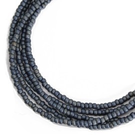 Kathy Bankston Handmade Matte Gunmetal Grey Seed Bead Necklace, Thin 1.5mm Single Strand