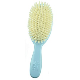 Bass BS26 Baby Hair Brush,100% Pure Soft White Natural Bristles and Gold Satin Brush Travel Bag. For Newborns Infants and Toddlers with Fine Hair. Detangle Hair, Massage and Stimulate the Scalp (Blue)