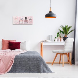 Stupell Industries Pink Fashion Fragrance Bottles Watercolor Pattern, Design by Amanda Greenwood Canvas Wall Art, 10x24