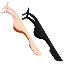 WLLHYF 2 Pieces False Eyelash Applicator Curved Eyelash Tweezers Stainless Steel Remover Clip Tweezers Professional Eyelash Extension Curler for Eyelash Brush Application Removal