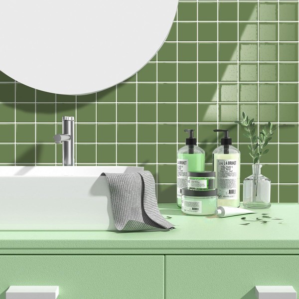 Alwayspon 10 Sheets 10"x10" Green 3D Vinyl Backsplash Tiles, Self-Adhesive