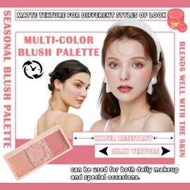 2Pcs 3 Colors Blush Palette for Cheeks with Make Up Brush,Face Matte Contour Blush Makeup Palette,Buildable Shimmer Facial Cheek Blusher Shades,Blendable Cosmetic Makeup Blush