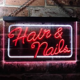 Hair & Nails Beauty Salon Dual Color LED Neon Sign White & Red 12" x 8.5" st6s32-i0322-wr