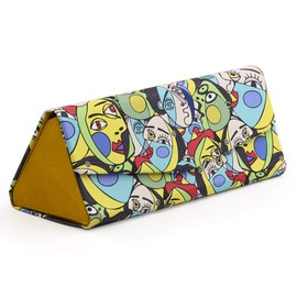 PracticDomus Triangular Folding Lightweight Glasses Case Magnetic Closure and Velvet Lined Interior, Modern Art