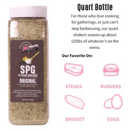 Dizzy Pig SPG Original (Salt, Pepper & Garlic) Seasoning Rub (Quart Shaker) - Hand Made in the USA - Seasons Around 120lbs of Food - MSG Free, Gluten Free