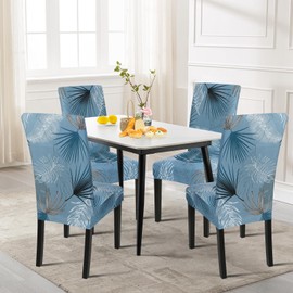 SearchI Summer Pattern Dining Room Chair Covers Set of 4, Stretch Printed Parsons Chair Slipcovers Spandex Removable Washable Kitchen Chair Protector Cover for Dining Room, Hotel, Ceremony (Blue)