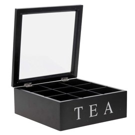 ToCi Haushalt Wooden Tea Caddy with 9 Compartments and Viewing Window Black