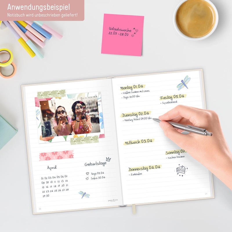 paper&you® Notebook A5+ Lined with Elastic Band "Dainty Flower" 156