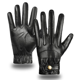 Harssidanzar Motorcycle Gloves for Mens Full Finger Leather Genuine Sheepskin Gloves SM055US,Black,Size XL