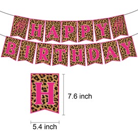 JANSONG Cheetah Happy Birthday Banner Jungle Animal Print Baby Shower Theme Birthday Party Supplies for Girls Pink Birthday Party,Cheetah Party Supplies,Safari Animal Party Decoration