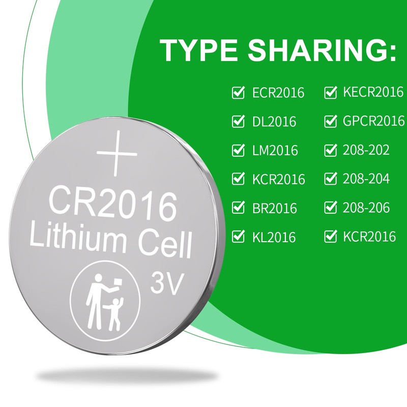 DURNERGY CR2016 3V Lithium Battery 5 Pack for Key Fob