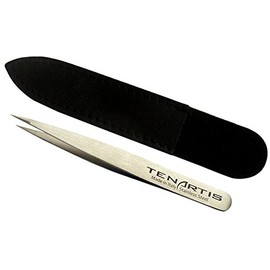 Splitterpinzette aus rostfreiem Edelstahl, feiner Spitze mit Lederetui - Tenartis Made in Italy