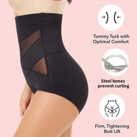 PAUKEE Women Shapewear Slimmer Body Shaper Hi-Waist Tummy Control Compression Butt Lifter Panties Girdle Black