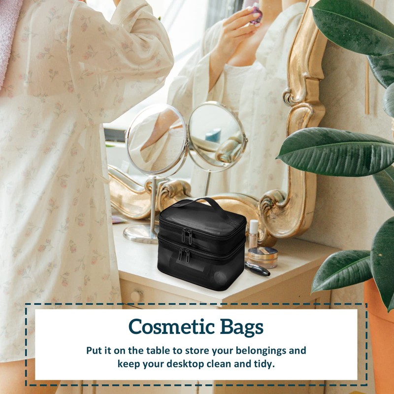 Double Layer Makeup Bag, Large Mesh Travel Cosmetic Pouch with