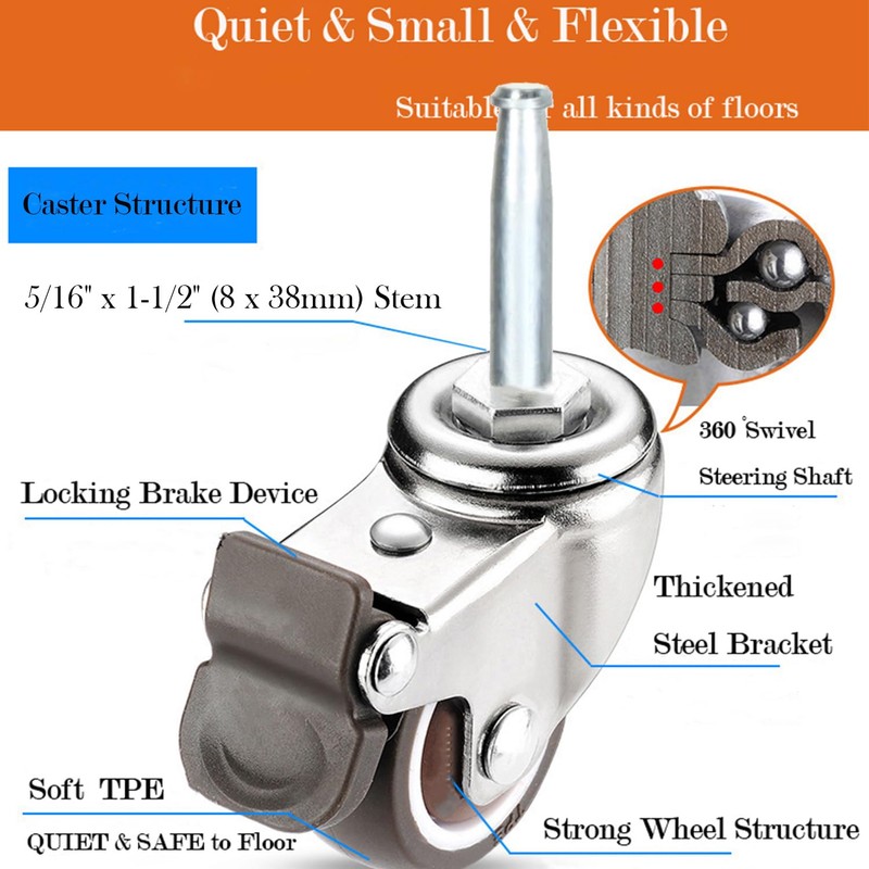 Stem Caster Wheels with 5/16" x 1-1/2" (8 x 38mm)