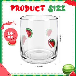 SiliFine 2 PCS Watermelon Icon Juice Glasses, 14oz Watermelon Stemless Wine Drinking Juice Glass Cup for Summer Party Supplies Gift