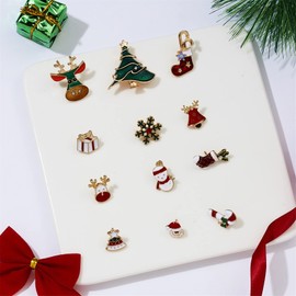 JewelryWe 12 Pcs Christmas Enamel Brooch Pin Brooch Pin Gift for Christmas, Alloy + rhinestone + oil