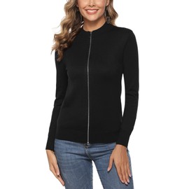 Youngull Zip Front Jacket for Women Casual Lightweight Cardigan Zip Up Sweater Tops Long Sleeve Knitted Sweatshirts, Black, Medium