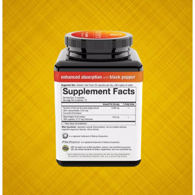 youtheory Turmeric 2250mg Extra Strength Formula 210 Capsules