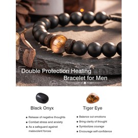 Seyaa Bracelets for Men, Natural Tiger Eye Black Onyx Stone Bracelets, Mens Beaded Bracelet Gifts for Men Teen
